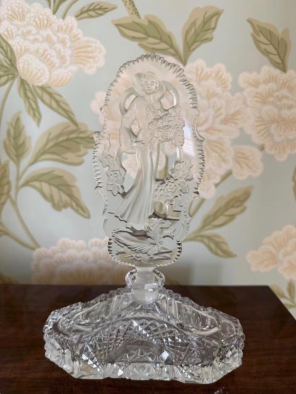 Vintage Czech Lady w/Hat & Dog Large Perfume Bottle / Czech ART DECO Vanity